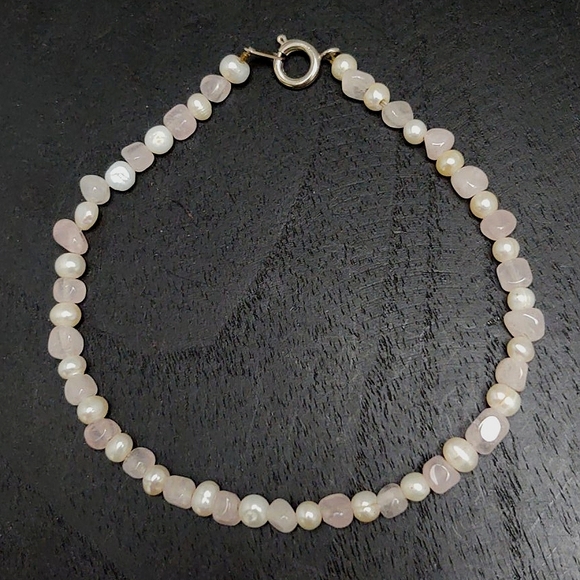 Vintage Jewelry - Vtg Estate Pink Quartz 3 mm Baroque pearl Bracelet